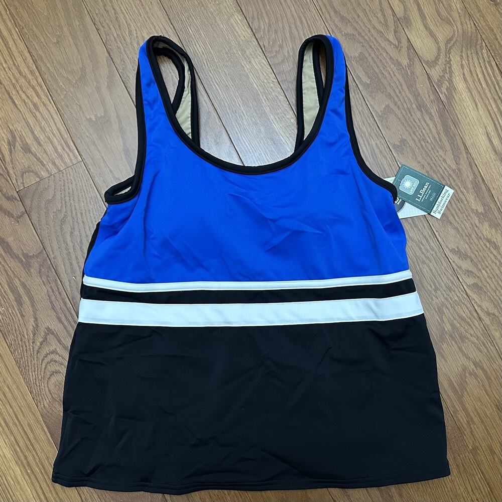 New L.L.Bean Women’s Tankini UPF 50 Top Sz 6‎ Blue Built In Bra Swim Top NWT